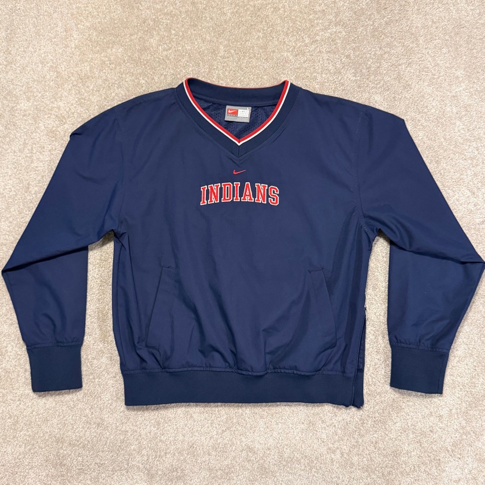 VTG Nike Team Cleveland Indians Windbreaker Jacket Boy L 12-14 Navy MLB Baseball